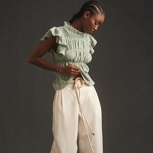 ANTHROPOLOGIE: Smocked Top: Green